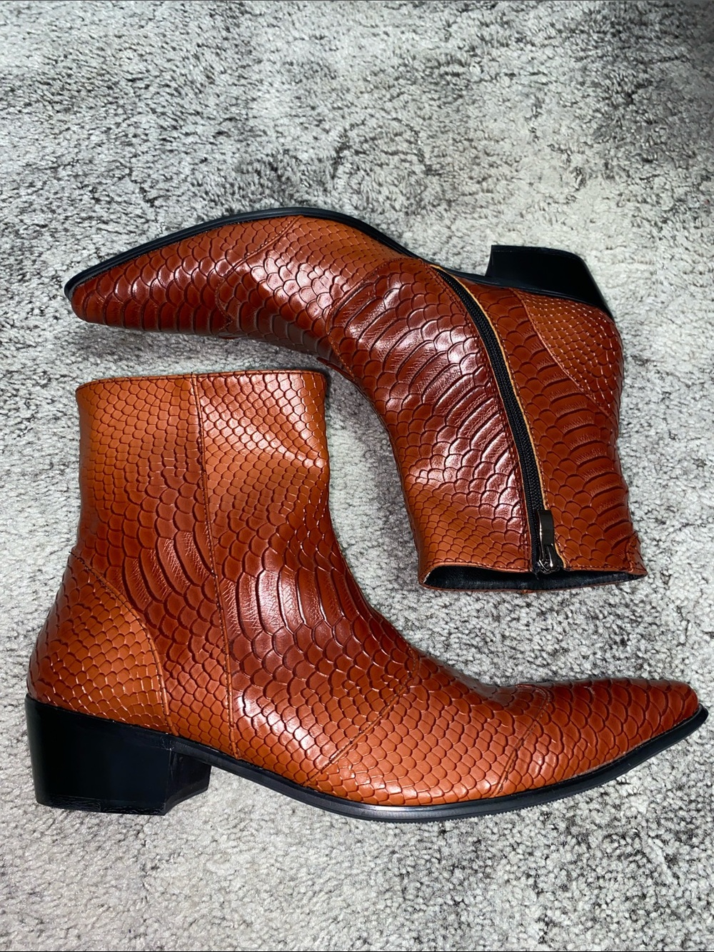 Snakeskin Leather Side Zip Ankle Boots